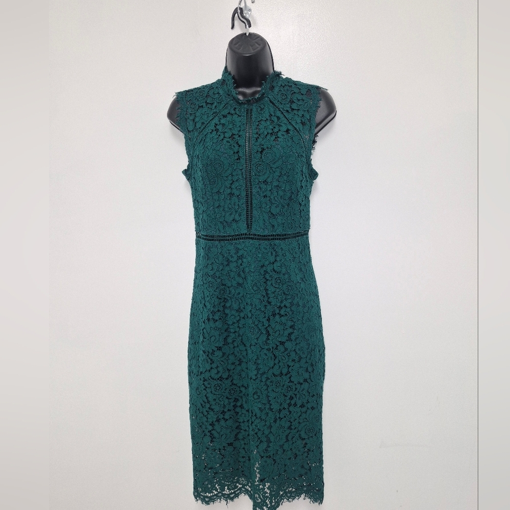 Bardot Revolve Emerald Green Lace Panel Sheath Dress Sz 4/XS 39428DB1